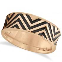 Unisex Zigzag Carved Pattern Wedding Ring Band 14k Rose Gold 8mm