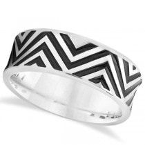 Unisex Zigzag Carved Pattern Wedding Ring Band 14k White Gold 8mm