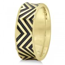 Unisex Zigzag Carved Pattern Wedding Ring Band 14k Yellow Gold 8mm