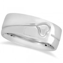 Ultra Fancy Carved Heart Design Wide Wedding Band in 14k White Gold