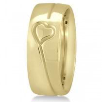Ultra Fancy Carved Heart Design Wide Wedding Band in 14k Yellow Gold