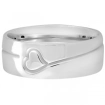 Ultra Fancy Carved Heart Design Wide Wedding Band in 18k White Gold
