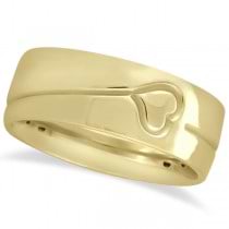 Ultra Fancy Carved Heart Design Wide Wedding Band in 18k Yellow Gold
