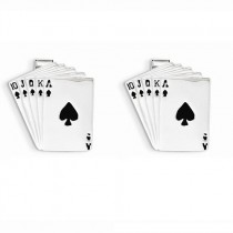 Playing Cards Royal Flush Cuff Links Plain Metal 14k White Gold