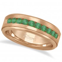 Men's Channel Set Emerald Ring Wedding Band 18k Rose Gold (0.25ct)