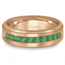 Men's Channel Set Emerald Ring Wedding Band 18k Rose Gold (0.25ct)