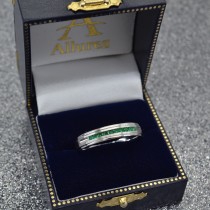 Men's Channel Set Emerald Ring Wedding Band 18k White Gold (0.25ct)