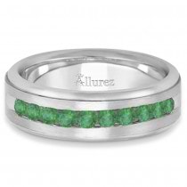 Men's Channel Set Emerald Ring Wedding Band in Platinum (0.25ct)