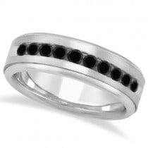 Men's Channel Set Black Diamond Wedding Ring 14kt White Gold (1/4ct)