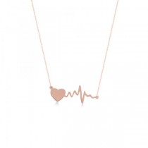 Heartbeat with Heart Pendant Chain Necklace 14k Rose Gold