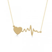 Heartbeat with Heart Pendant Chain Necklace 14k Yellow Gold