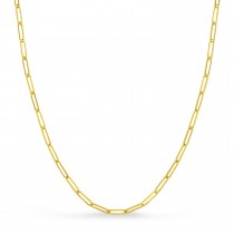 Handmade Elongated Paperclip Link Chain Necklace 14k Yellow Gold