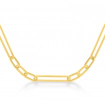 Hollow Paperclip Link Chain Necklace 14k Yellow Gold