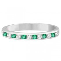 Channel-Set Emerald & Diamond Ring Band 14k White Gold (0.40ctw)