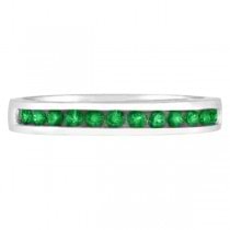 Channel-Set Emerald Band Stackable Ring 14k White Gold (0.40ct)