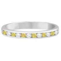 Channel-Set Yellow Canary & White Diamond Ring 14k White Gold (0.33ct)