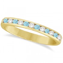 Aquamarine & Diamond Semi-Eternity Channel Ring 14k Yellow Gold (0.40ct)