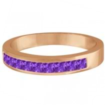 Princess-Cut Channel-Set Stackable Amethyst Ring 14k Rose Gold 1.00ct