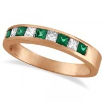 Princess-Cut Diamond & Emerald Ring Band 14k Rose Gold (0.73ct)
