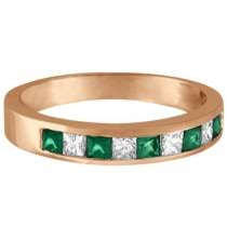 Princess-Cut Diamond & Emerald Ring Band 14k Rose Gold (0.73ct)