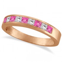 Princess Channel-Set Lab Grown Diamond & Pink Sapphire Ring 14k Rose Gold