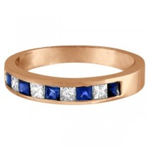 Princess-Cut Channel-Set Diamond & Sapphire Ring Band 14k Rose Gold
