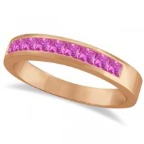 Princess-Cut Channel-Set Pink Sapphire Stone Ring 14k Rose Gold 1.00ct