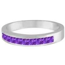 Princess-Cut Channel-Set Stackable Amethyst Ring 14k White Gold 1.00ct