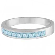 Princess-Cut Channel-Set Aquamarine Gemstone Ring 14k White Gold 1.00ct