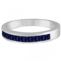 Princess-Cut Channel-Set Blue Sapphire Ring Band 14k White Gold 1.00ct