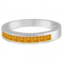 Princess-Cut Channel-Set Stackable Citrine Ring 14k White Gold 1.00ct