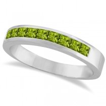 Princess-Cut Channel-Set Stackable Peridot Ring 14k White Gold 1.00ct