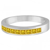Princess-Cut Channel-Set Yellow Sapphire Ring 14k White Gold 1.00ct