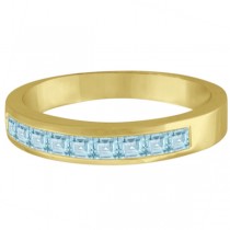 Princess-Cut Channel-Set Aquamarine Gemstone Ring 14k Yellow Gold 1.00ct