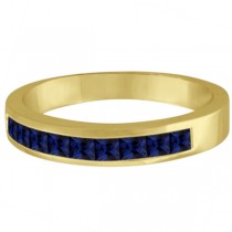 Princess-Cut Channel-Set Blue Sapphire Ring Band 14k Yellow Gold 1.00ct