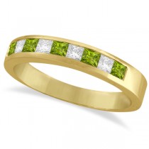 Princess Channel-Set Diamond & Peridot Ring Band 14K Yellow Gold