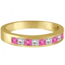 Princess Channel-Set Diamond & Pink Sapphire Ring Band 14k Yellow Gold
