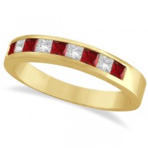 Princess-Cut Channel-Set Diamond & Ruby Ring Band 14k Yellow Gold