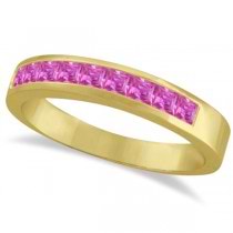 Princess-Cut Channel-Set Pink Sapphire Ring Band 14k Yellow Gold 1.00ct