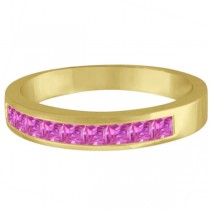 Princess-Cut Channel-Set Pink Sapphire Ring Band 14k Yellow Gold 1.00ct