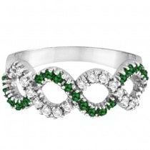 Emerald & Diamond Swirl Wavy Ring 14k White Gold (0.55cttw)