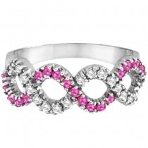 Pink Sapphire & Diamond Swirl Wavy Ring 14k White Gold (0.55cttw)