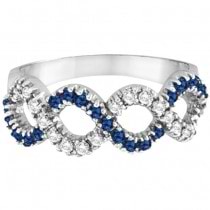 Blue Sapphire & Diamond Swirl Wavy Ring 14k White Gold (0.55cttw)