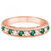 Emerald & Diamond Ring Anniversary Band 14k Rose Gold (0.30ct)