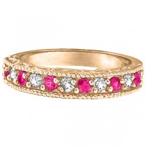 Pink Sapphire & Diamond Ring Designer Band in 14k Rose Gold (0.30ct)