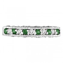 Emerald & Diamond Ring Anniversary Band 14k White Gold (0.30ct)