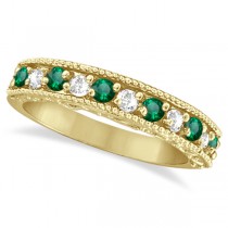 Emerald & Diamond Ring Anniversary Band 14k Yellow Gold (0.30ct)