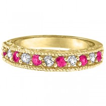 Pink Sapphire & Diamond Ring Designer Band in 14k Yellow Gold (0.30ct)