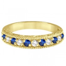 Blue Sapphire & Diamond Ring Anniversary Band 14k Yellow Gold (0.30ct)