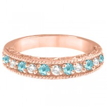 Aquamarine & Diamond Band Filigree Ring Design 14k Rose Gold (0.60ct)